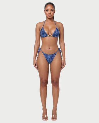 MIRAYA Tiger Print Beaded Triangle Tie-Side Bikini Set