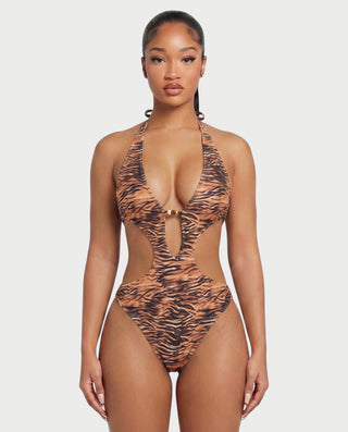 SONARA Tiger Print Cut-Out Bikini Swimsuit