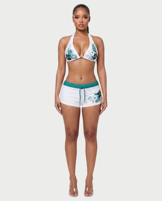 Conjunto de top y pantalón corto de punto de crochet a rayas BELLE