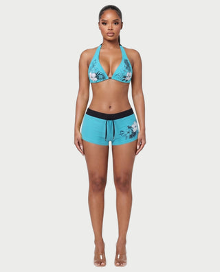 Conjunto de top y pantalón corto de punto de crochet a rayas BELLE
