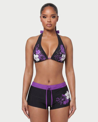 Conjunto de top y pantalón corto de punto de crochet a rayas BELLE