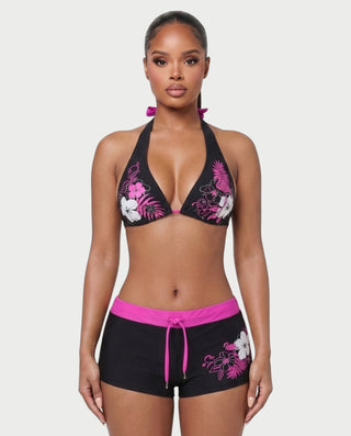 Conjunto de top y pantalón corto de punto de crochet a rayas BELLE