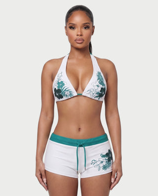 Conjunto de top y pantalón corto de punto de crochet a rayas BELLE