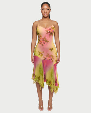 LUNETTE Floral Print Scarf & Asymmetric Midi Dress