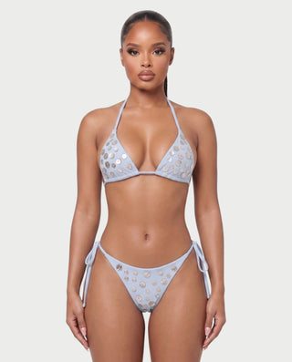 LUCENZA Iridescent Shell Button Triangle Bikini Set