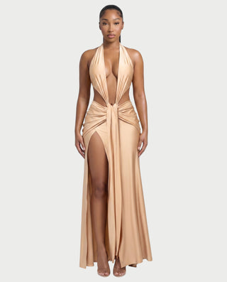 MARINE Plunge Halter Cutout Maxi Dress