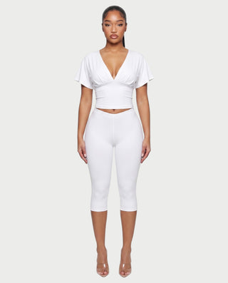 SALEN Plunge Flutter Sleeve Top & Capri Leggings Set