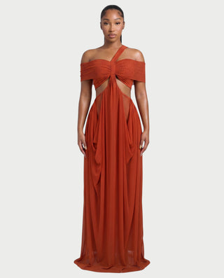 HACEY Draped Cutout Off-Shoulder Maxi Dress