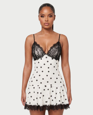 LOANA Lace Bust Polka Dot Flared Mini Dress