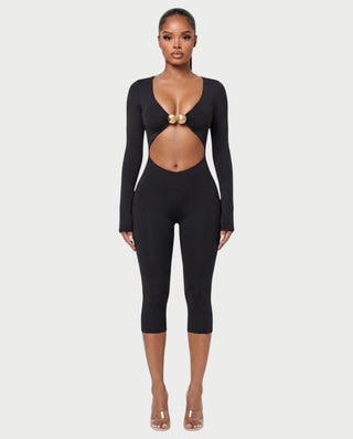 ROSABEL Leopard Print Cut-Out Capri Bodycon Romper