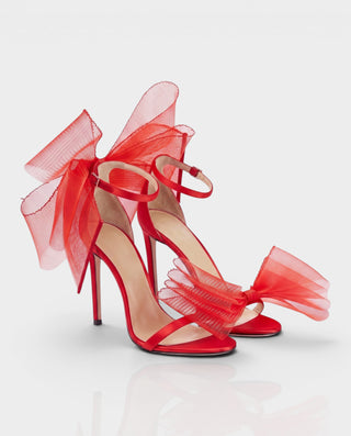 LIDIYA Sheer Bow Ankle Strap Stiletto Heels