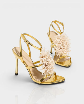 STELLIA Fluffy Floral Ankle Strap Stiletto Heels