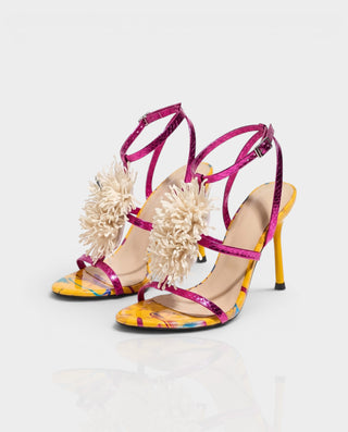 STELLIA Fluffy Floral Ankle Strap Stiletto Heels