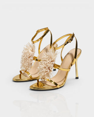 STELLIA Fluffy Floral Ankle Strap Stiletto Heels