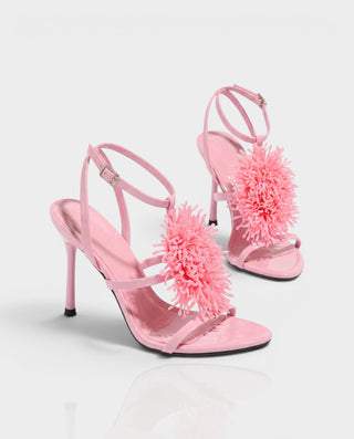 STELLIA Fluffy Floral Ankle Strap Stiletto Heels