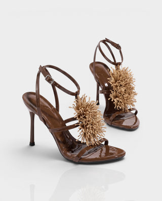 STELLIA Fluffy Floral Ankle Strap Stiletto Heels