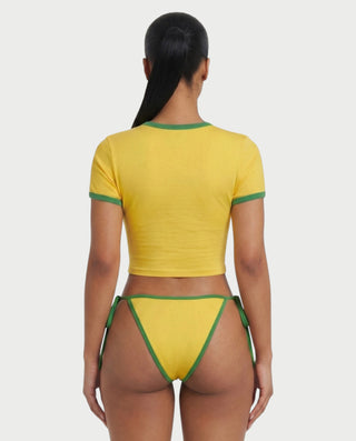 SOMMY Brazil Graphic Ringer Crop Top & Tie-Side Bikini Set