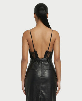 VANGE Lace Camisole & Belted Faux Leather Midi Skirt Set