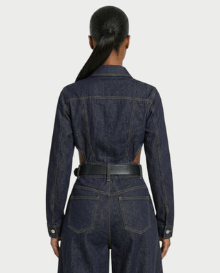 OFELIA Denim Belted Jacket & Wide-Leg Pants Set