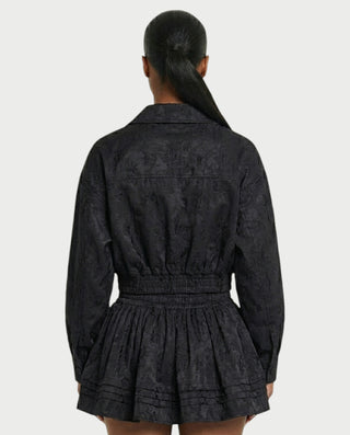 VETTE Ruffled Lace Zip-Up Jacket & Mini Skirt Set