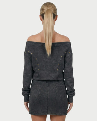 GWENY Retro Long-sleeved Studded Jacket & Skirt Set