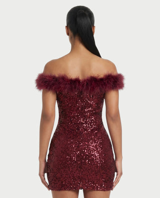 AMARA Minivestido de lentejuelas con ribete de plumas