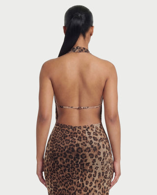 Vestido largo de leopardo con escote halter de CAMILLE