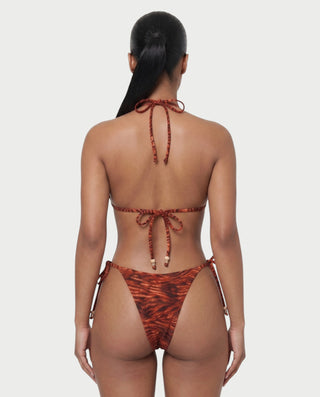 MIRAYA Tiger Print Beaded Triangle Tie-Side Bikini Set