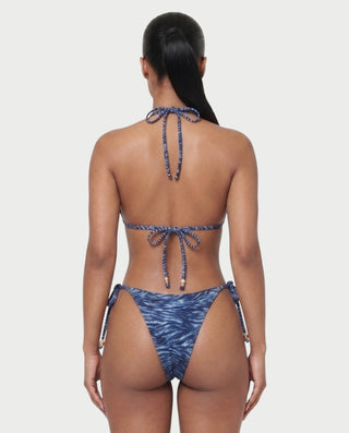 MIRAYA Tiger Print Beaded Triangle Tie-Side Bikini Set