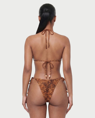 MIRAYA Tiger Print Beaded Triangle Tie-Side Bikini Set