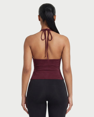 APHELIA Studded Plunge Halter Open-Back Top