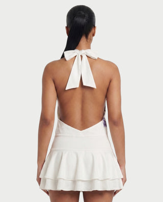 MARISE Floral Open-Back Ruffle Hem Mini Dress