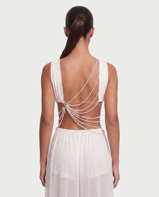 Vestido mini de malla con aberturas y detalle de cadena de JUVIA