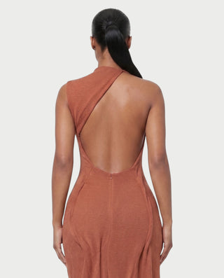 MAYARA Asymmetrical Open-Back Draped Maxi Dress