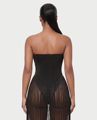CALARA Strapless Tassel Bodycon Maxi Dress