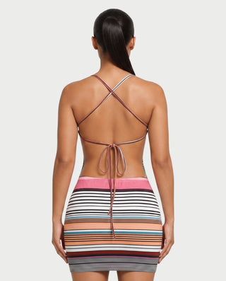 FALLA Striped Cowl Neck Open-Back Mini Dress