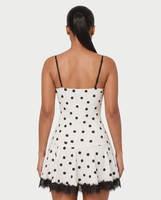 LOANA Lace Bust Polka Dot Flared Mini Dress