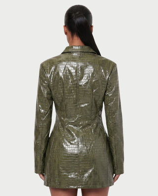 MIRLANA Croc-Embossed Collared Long Sleeve Mini Dress