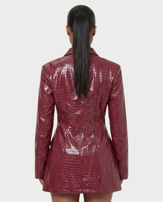 MIRLANA Croc-Embossed Collared Long Sleeve Mini Dress