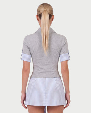 SANVINA Contrast Collar Polo Top & Tie-Waist Skort Set