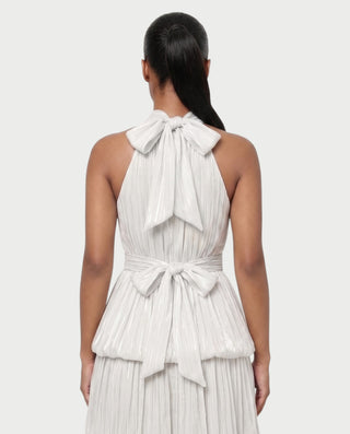 JOSSINA Pleated Halter Tiered Bubble Maxi Dress