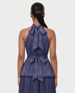 JOSSINA Pleated Halter Tiered Bubble Maxi Dress