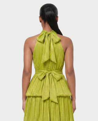 JOSSINA Pleated Halter Tiered Bubble Maxi Dress