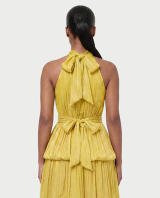 JOSSINA Pleated Halter Tiered Bubble Maxi Dress