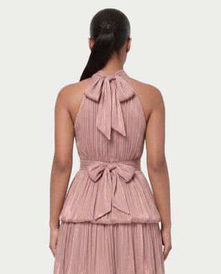 JOSSINA Pleated Halter Tiered Bubble Maxi Dress