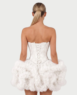 KLARINA Feather Corset Ruffle Tulle Mini Dress