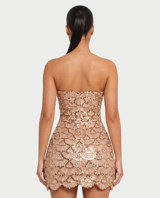 ADELISA Scalloped Sequin Strapless Bodycon Mini Dress