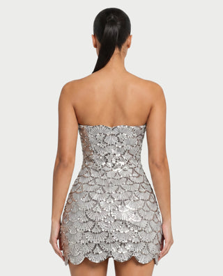 ADELISA Scalloped Sequin Strapless Bodycon Mini Dress