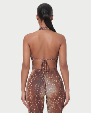 LUSHA Fawn Print Draped Halter Top & Capri Pants Set