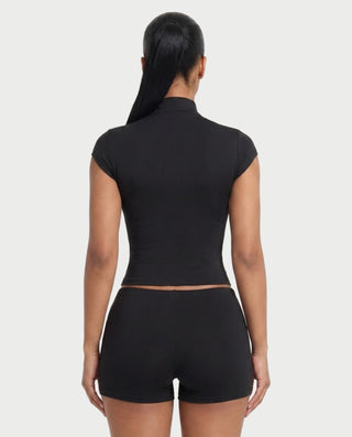 AYESHA Mock Neck Hook-Front Top & Mini Shorts Set
